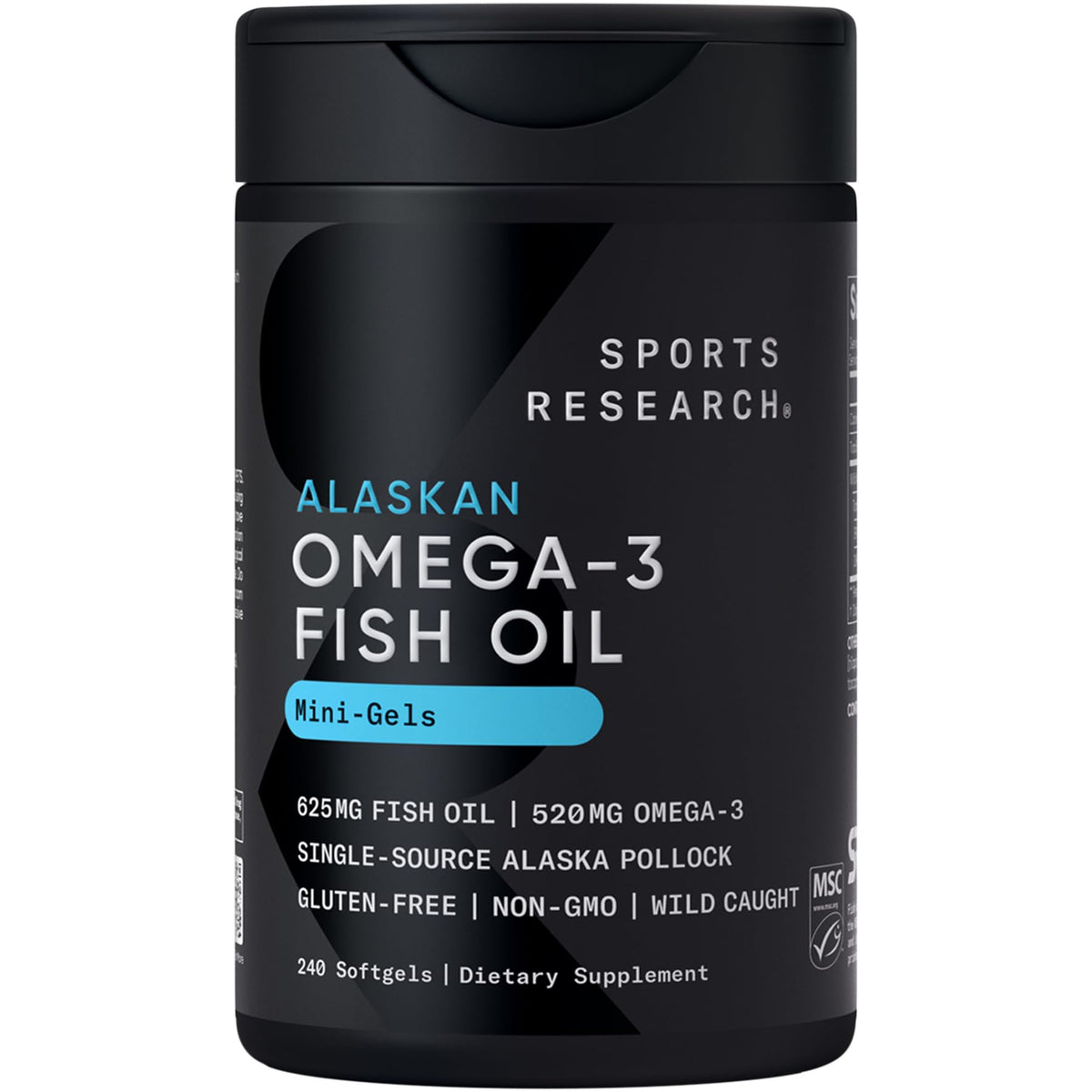 Sports Research® Omega-3 Fish Oil 1250mg from Wild Alaska Pollock, 30 Count