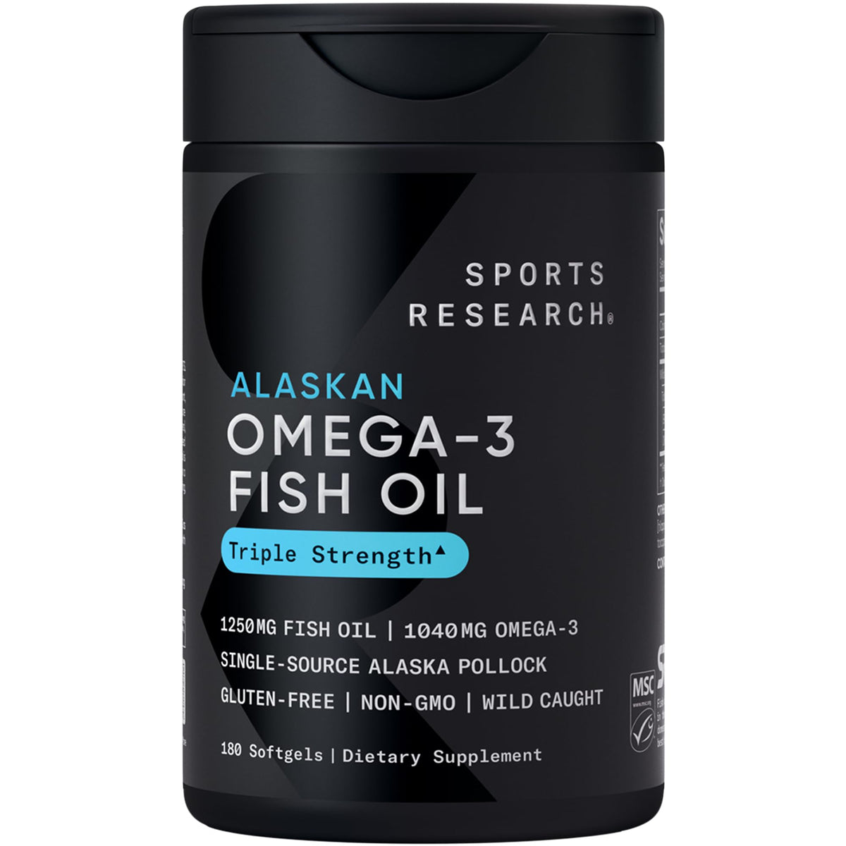 Sports Research® Omega-3 Fish Oil 1250mg from Wild Alaska Pollock, 30 Count