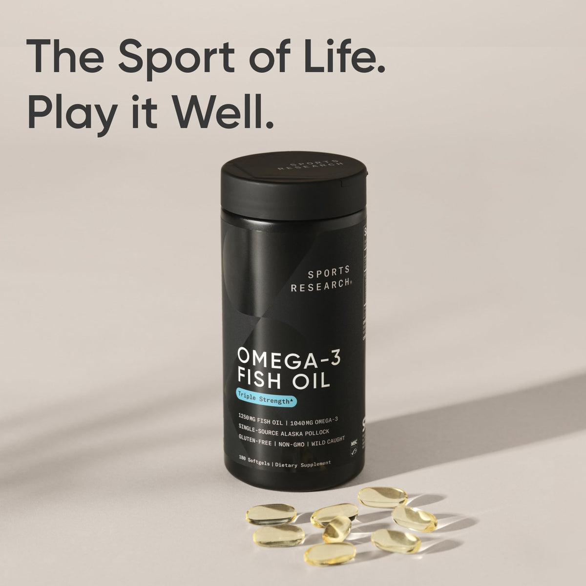 Sports Research® Omega-3 Fish Oil 1250mg from Wild Alaska Pollock, 30 Count