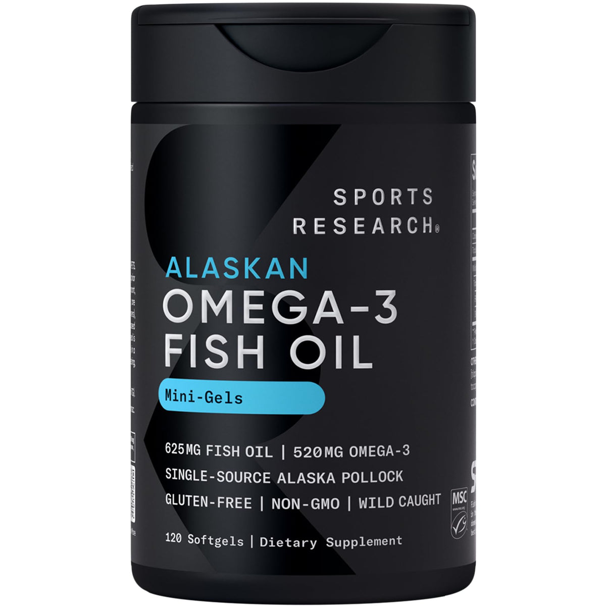 Sports Research® Omega-3 Fish Oil 1250mg from Wild Alaska Pollock, 30 Count