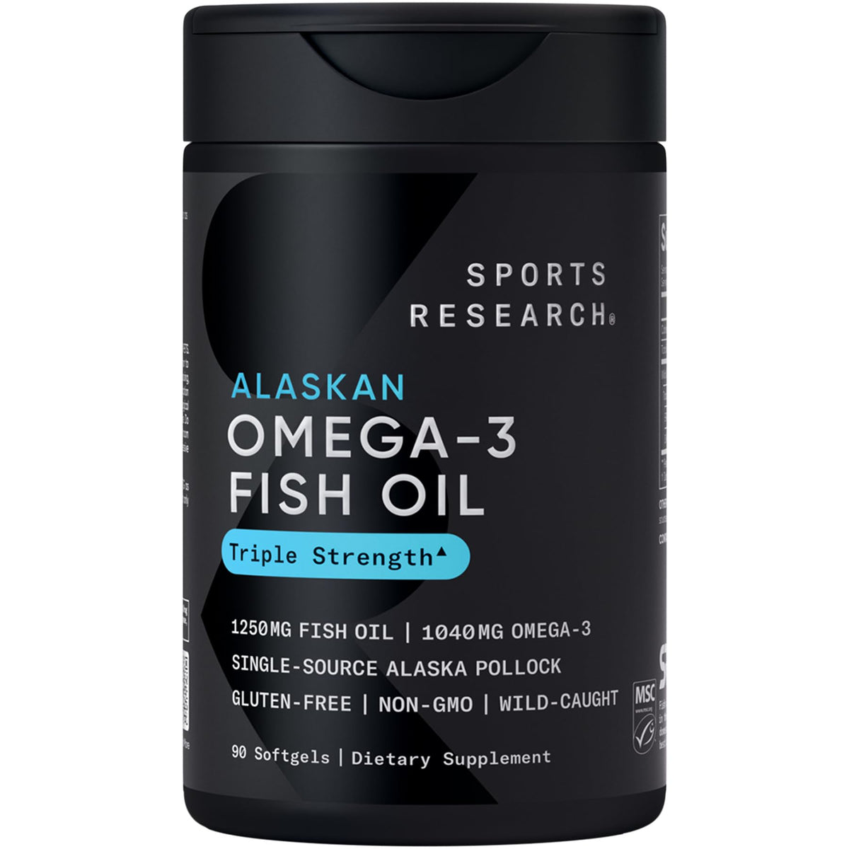 Sports Research® Omega-3 Fish Oil 1250mg from Wild Alaska Pollock, 30 Count