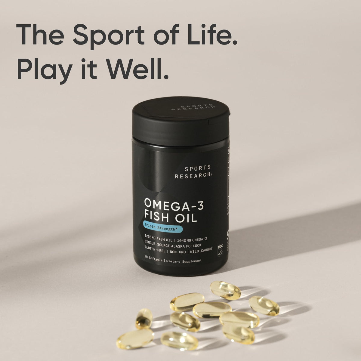 Sports Research® Omega-3 Fish Oil 1250mg from Wild Alaska Pollock, 30 Count