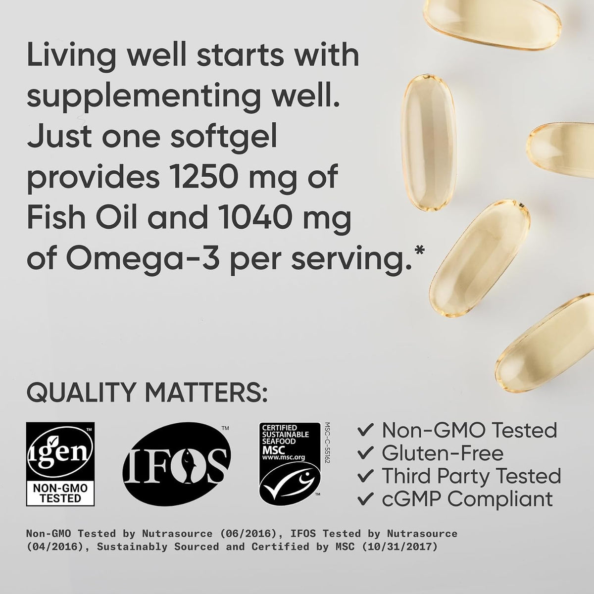 Sports Research® Omega-3 Fish Oil 1250mg from Wild Alaska Pollock, 30 Count