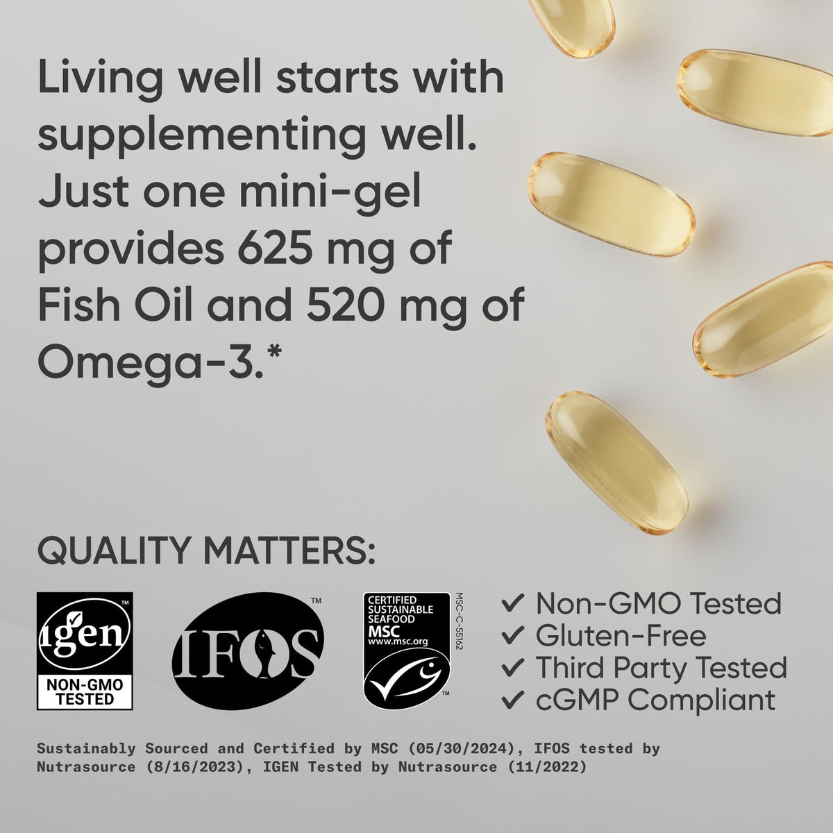 Sports Research® Omega-3 Fish Oil 1250mg from Wild Alaska Pollock, 30 Count