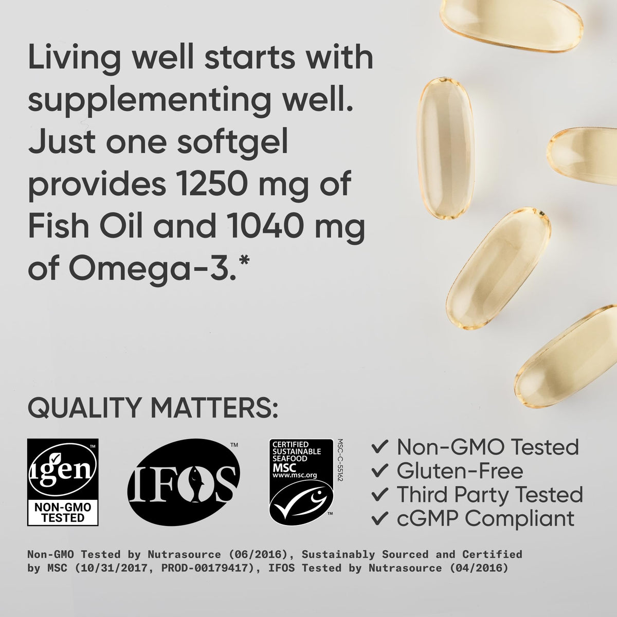 Sports Research® Omega-3 Fish Oil 1250mg from Wild Alaska Pollock, 30 Count