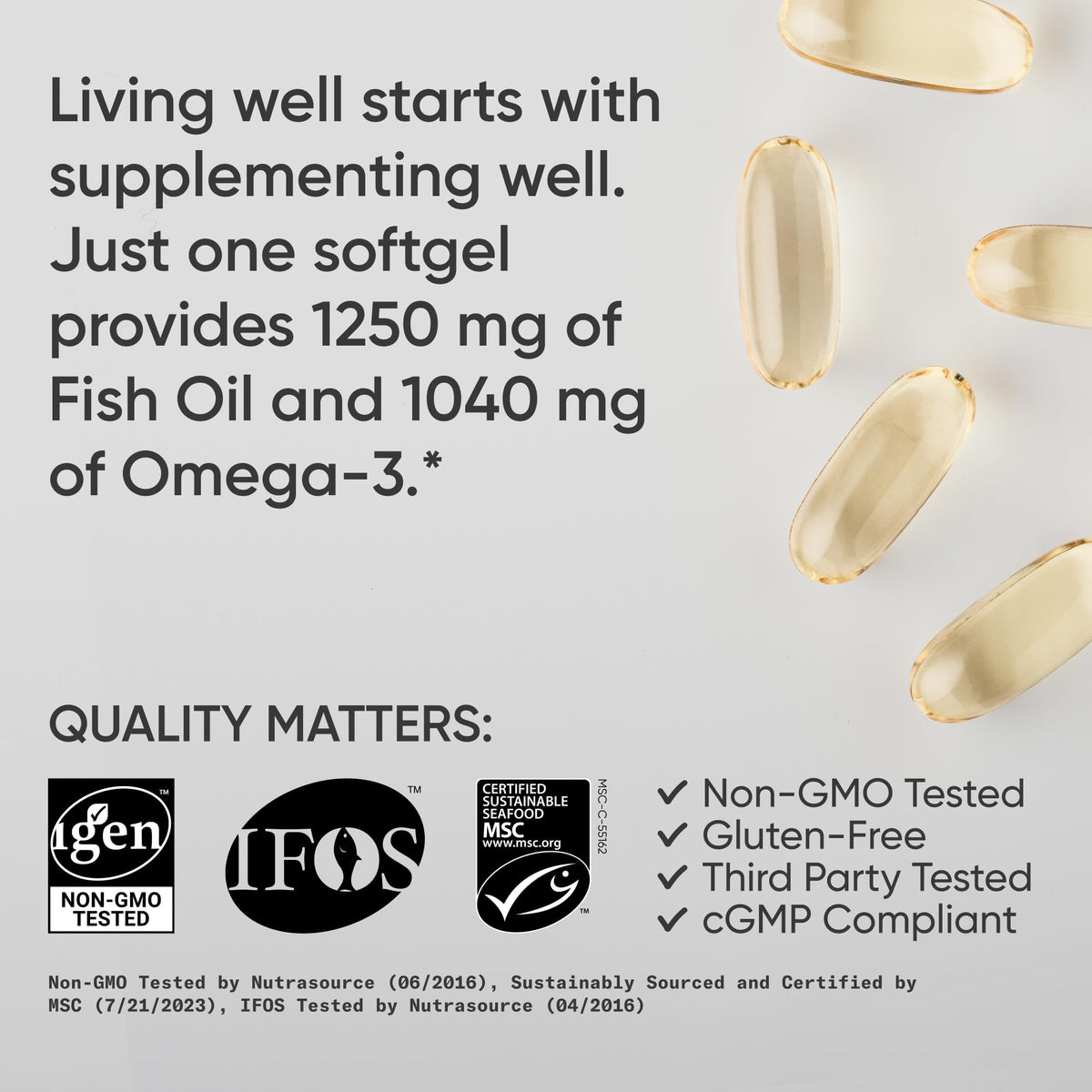 Sports Research® Omega-3 Fish Oil 1250mg from Wild Alaska Pollock, 30 Count