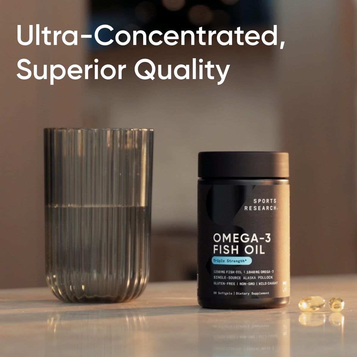 Sports Research® Omega-3 Fish Oil 1250mg from Wild Alaska Pollock, 30 Count
